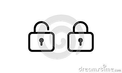 Locked and unlocked lock icon. Set of Silhouette of locked and unlocked padlock. Vector EPS 10. Isolated on white background Vector Illustration