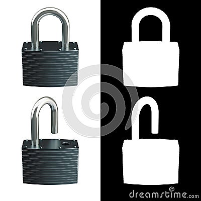 Locked and Unlocked Metallic Locks Stock Photo