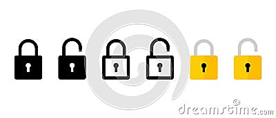 Locked and unlocked vector icons set. Color collection sign of web close and open lock Vector Illustration