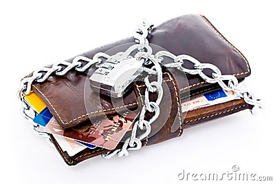 Locked wallet and credit cards Stock Photo