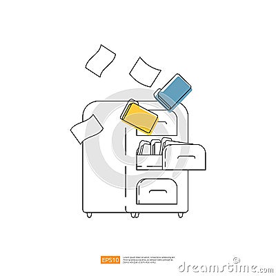 locker cabinet file document deposit storage organize. data safe folder archive concept with outline line style illustration Vector Illustration