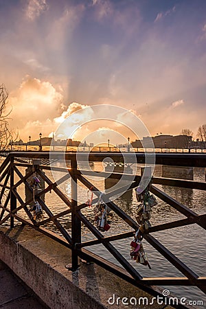 Locker pont des arts love paris at sunrise Stock Photo