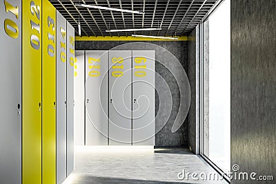 Gray and yellow locker room interior Stock Photo