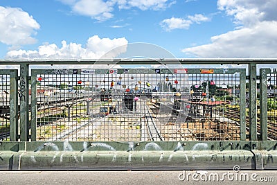 Lockers of couples on Oberbaum bridge in Berlin Editorial Stock Photo