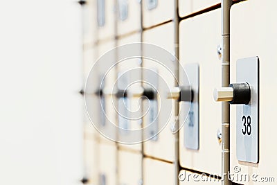 Lockers with electronic locks and fingerprint scanners in modern bright gym Stock Photo
