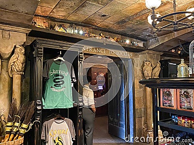 The lockers outside Harry Potter and the Forbidden Journey ride at Universal Studios in Orlando, Florida Editorial Stock Photo