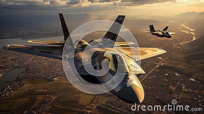 Areal view of Lockheed Martin F-35 Fighter Jet Squadron in Formation - generative AI Stock Photo