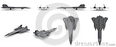 Lockheed SR 71 Blackbird on white. 3D illustration Cartoon Illustration