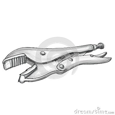 Locking pliers hand drawn Vector Illustration