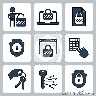 Locking and Unlocking Vector Icons in Glyph Style 2 Vector Illustration