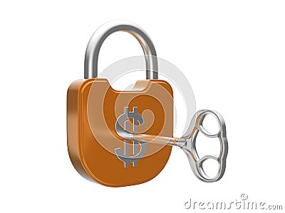 Locking the US dollar currency lock with key Stock Photo