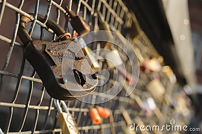 Locks on a bridge railing Editorial Stock Photo