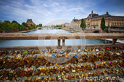 Locks of love on Paris bridge Stock Photo