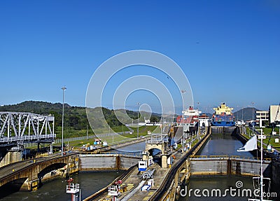 Through the Locks, Panama Canal Stock Photo