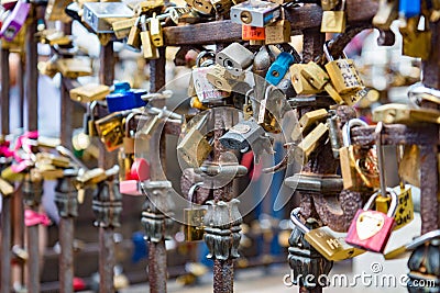 Locks at Ponte Vecchio, Florence, Italy Editorial Stock Photo