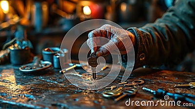 Locksmith Duplicating a Key - AI Generated Stock Photo