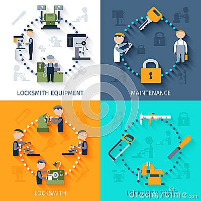 Locksmith Flat Set Vector Illustration