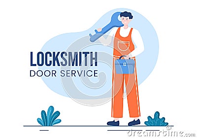Locksmith Repairman Home Maintenance, Repair and Installation Service with Equipment as Screwdriver or Key in Illustration Vector Illustration
