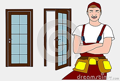 Locksmith Repairman Vector. Unlock The Door Service. Cartoon Character Illustration Stock Photo