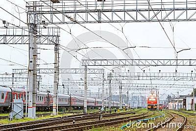 Locomotiv on railroad track, Russia Editorial Stock Photo