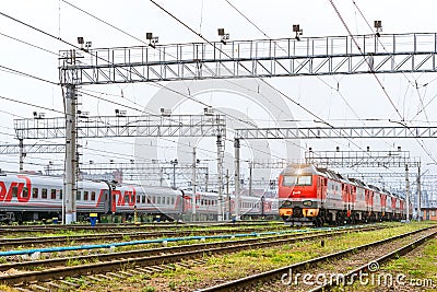 Locomotiv on railroad track, Russia Editorial Stock Photo