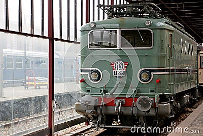 Locomotive 1125 of Alsthom builded in 1951 for dutch railways NS in the railway Museum in Utrecht The Netherlands. Editorial Stock Photo