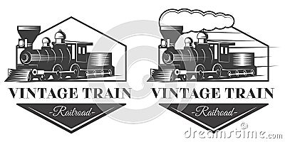 Locomotive emblem illustration in vintage monochrome style Vector Illustration
