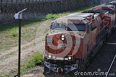 Locomotive with freight cars in the interior of South America Editorial Stock Photo