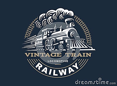 Locomotive logo illustration, vintage style emblem Vector Illustration