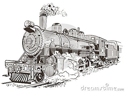 Locomotive, old train. Vector Illustration