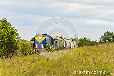 Locomotive train with tank wagons Stock Photo