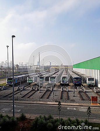 Locomotives in train station in Sao Paulo Editorial Stock Photo