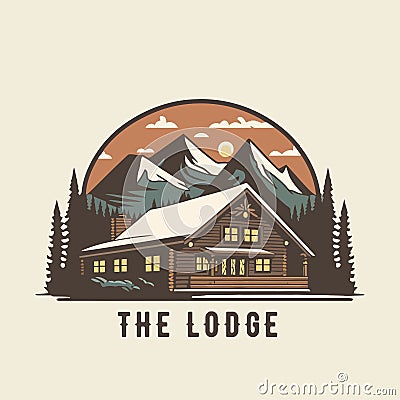 Lodge badge logo, Wood cabin nature forest logo vector illustration Vector Illustration