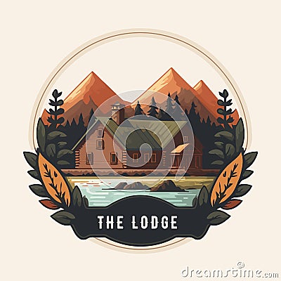 Lodge badge logo, Wood cabin nature forest logo vector illustration Cartoon Illustration