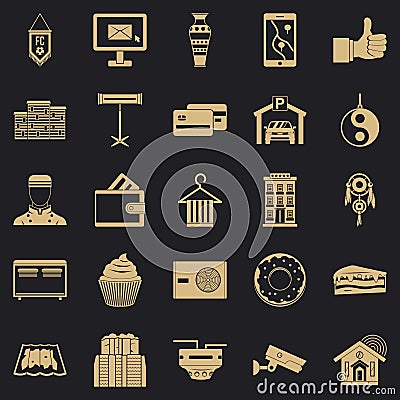 Lodge icons set, simple style Vector Illustration