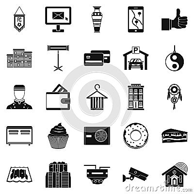 Lodge icons set, simple style Vector Illustration