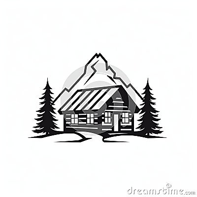 Monochrome Log Cabin Logo On White Background Stock Photo