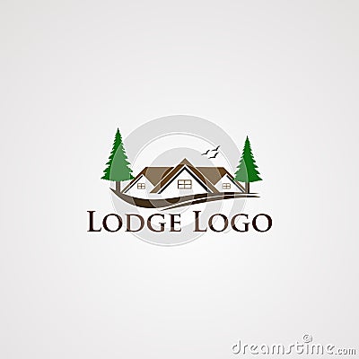 Lodge logo vector with modern real estate and two tree of pine, element,am icon for company Vector Illustration