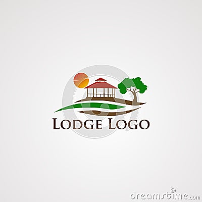Lodge logo vector with wave beautiful sun , template, element, and icon Vector Illustration