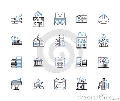 Lodge and retreat line icons collection. Cozy, Nature, Solitude, Serenity, Hideaway, Rustic, Wilderness vector and Vector Illustration