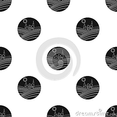 Lodge with vineyards icon in black style isolated on white background. Wine production symbol stock vector illustration. Vector Illustration