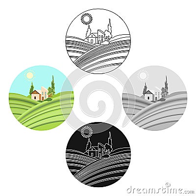 Lodge with vineyards icon in cartoon style isolated on white background. Wine production symbol stock vector Vector Illustration