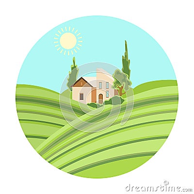 Lodge with vineyards icon in cartoon style isolated on white background. Wine production symbol stock vector Vector Illustration