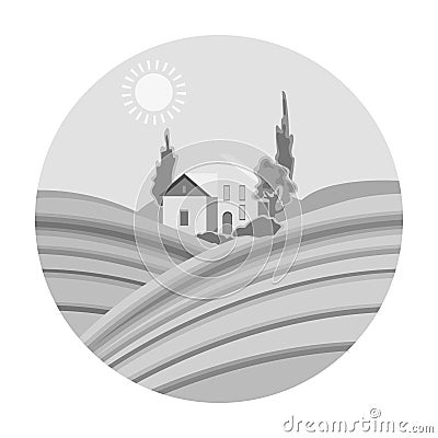 Lodge with vineyards icon in monochrome style isolated on white background. Wine production symbol Vector Illustration