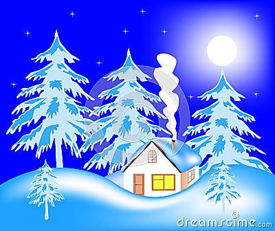 Lodge in wood in winter Stock Photo