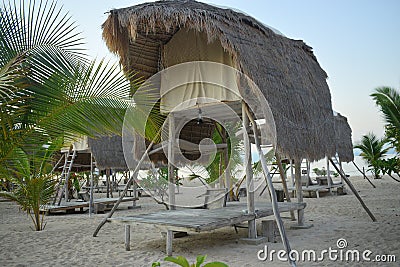 lodging on le pirate island with a unique shape like a tree house Stock Photo