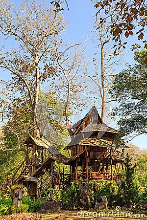 Lodging treehouse at Mae Chaem Stock Photo