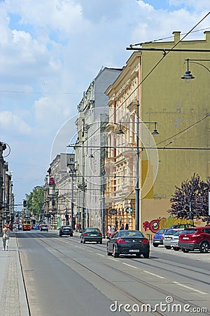 Busy traffic on streets of Polish city of Lodz Editorial Stock Photo