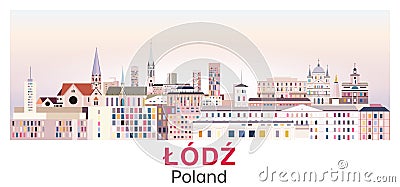 Lodz skyline in bright color palette vector poster Vector Illustration