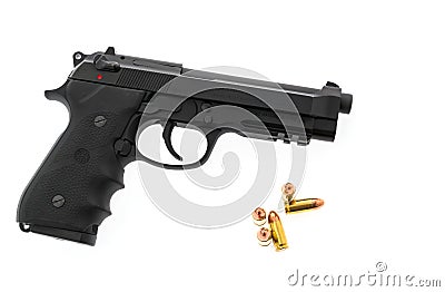 Loei, Thailand - JULY 10, 2016: A 9mm Beretta M92A1 semi-automatic handgun used by both police and military on white background . Editorial Stock Photo